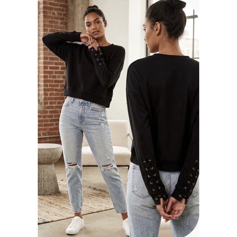 Jason Wu knit pullover crewneck sweatshirt Black Lightweight Size Small Grommets